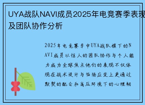 UYA战队NAVI成员2025年电竞赛季表现及团队协作分析