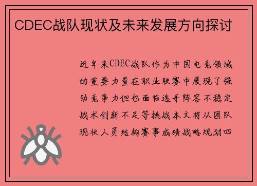 CDEC战队现状及未来发展方向探讨